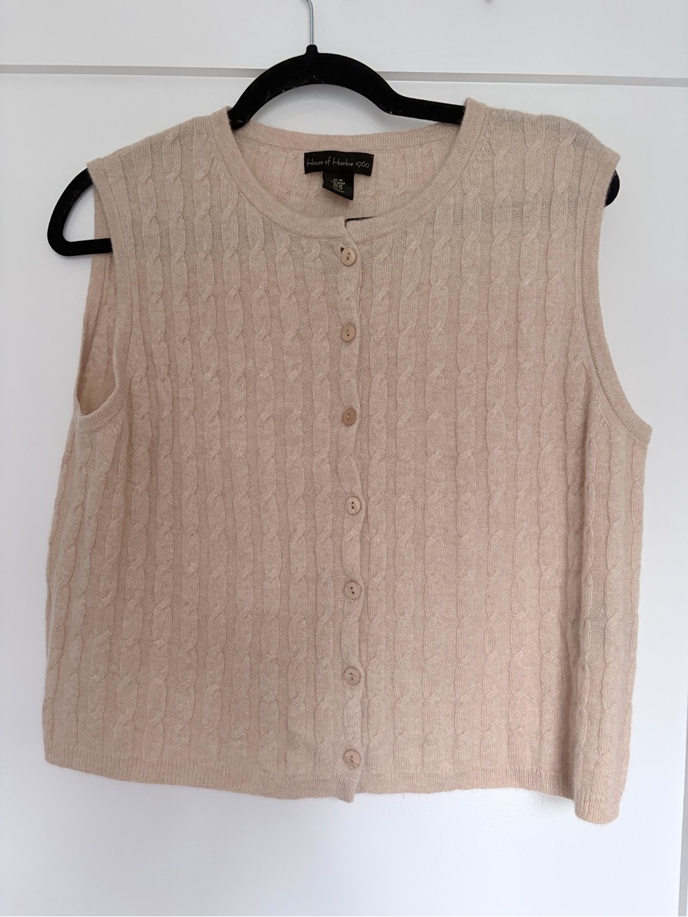 House of Harlow 100% Cashmere Cable Knit Sleeveless Cardigan - Cream